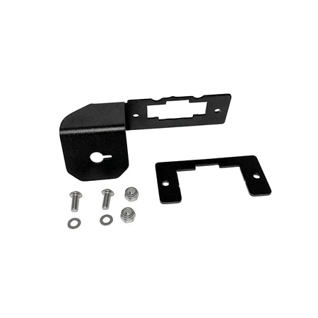 GDP Rotary Switch Bracket for 2023-2026 6.7L Ford Powerstroke - two-piece black powder-coated bracket with rotary switch cutout, OBDII port opening and stainless mounting hardware