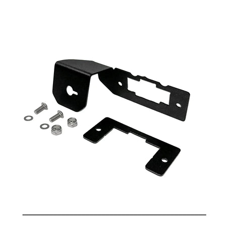 GDP Rotary Switch Bracket 2023-2026 6.7L Ford Powerstroke - angled view of the switch mounting face, OBDII port opening and included bolts, washers and lock nuts