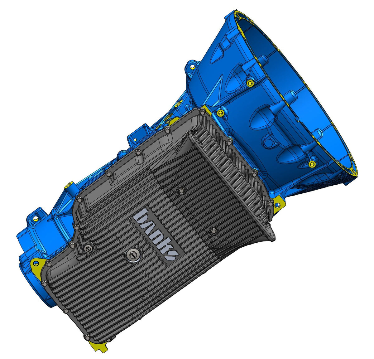 CAD rendering of Ford Ram-Air Transmission Pan mounted