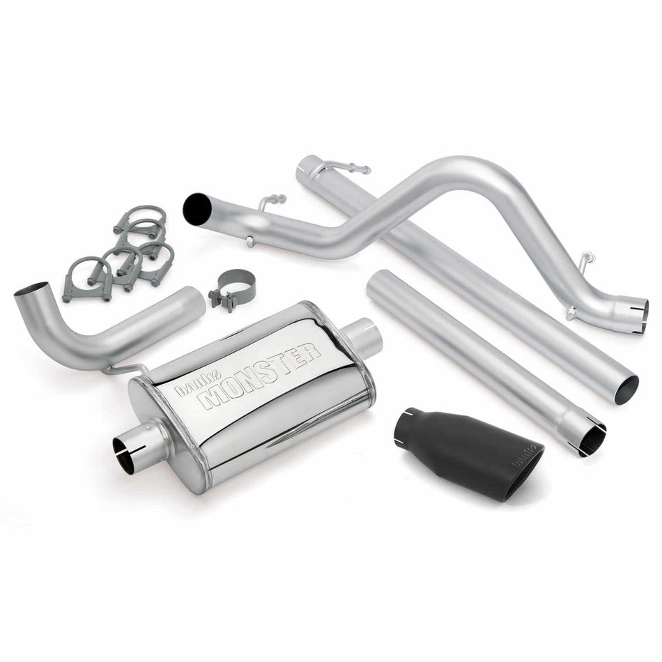 Monster Exhaust System Single Exit Black Ob Round Tip 07-11 Jeep 3.8L Wrangler Unlimited 4 Door Banks Power